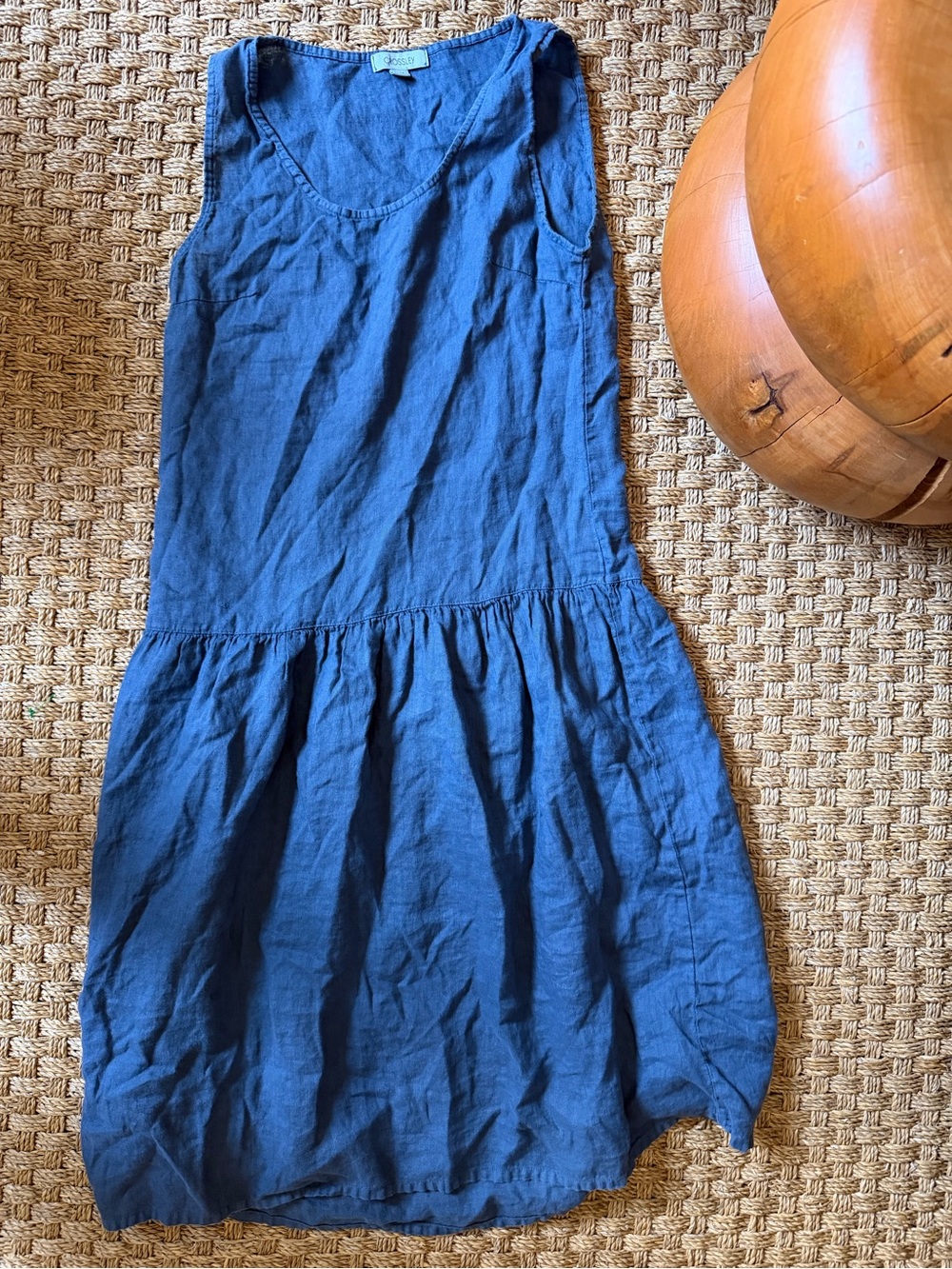 Crossley Navy Blue Sleeveless Linen Drop-Waist Dress